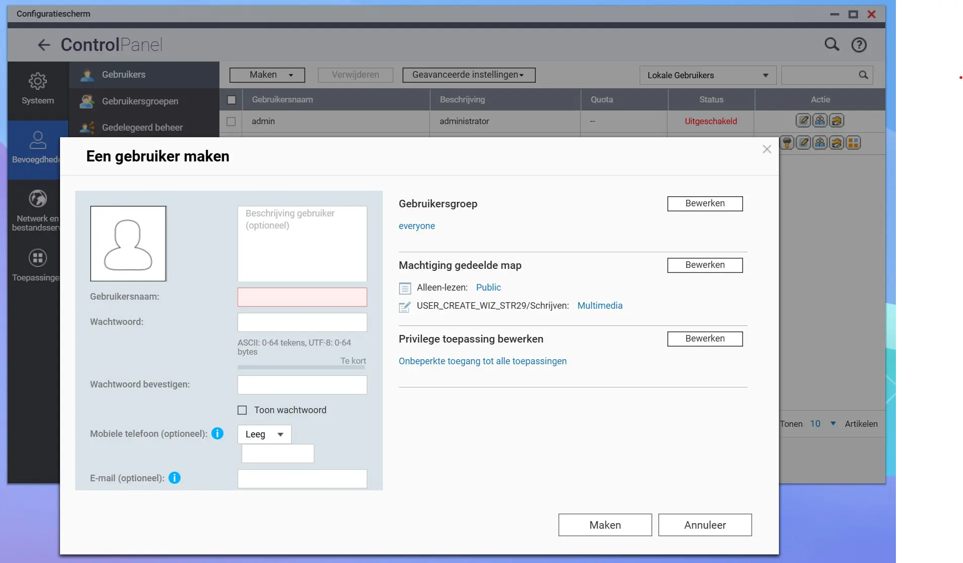 Utilisateur de Qnap QTS