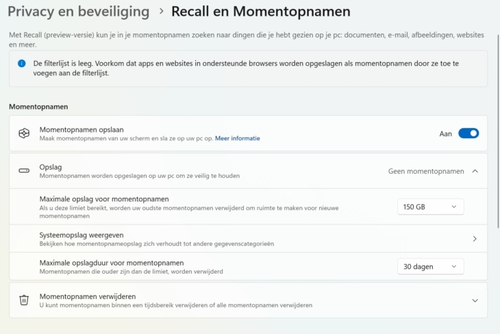 recall paramètres