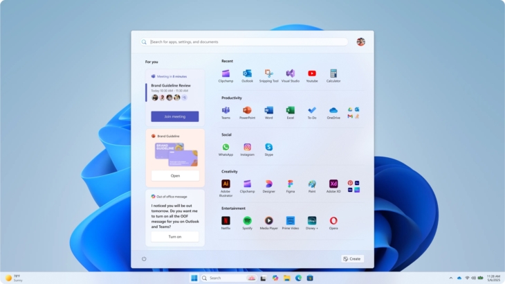 for-you-sectie Section Pour vous dans le menu Démarrer de Windows 11