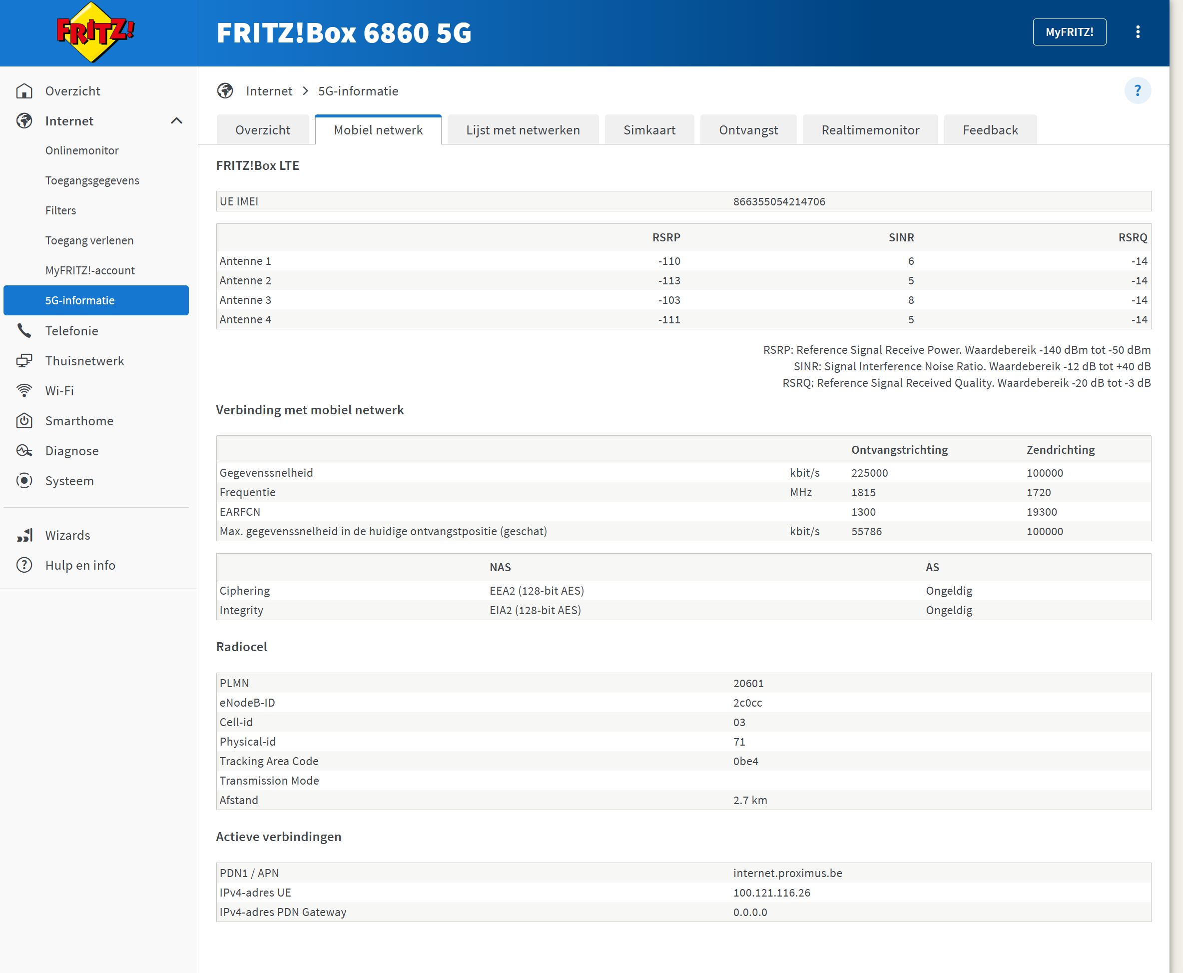 Fritzbox 6860 5G Proximus details 1