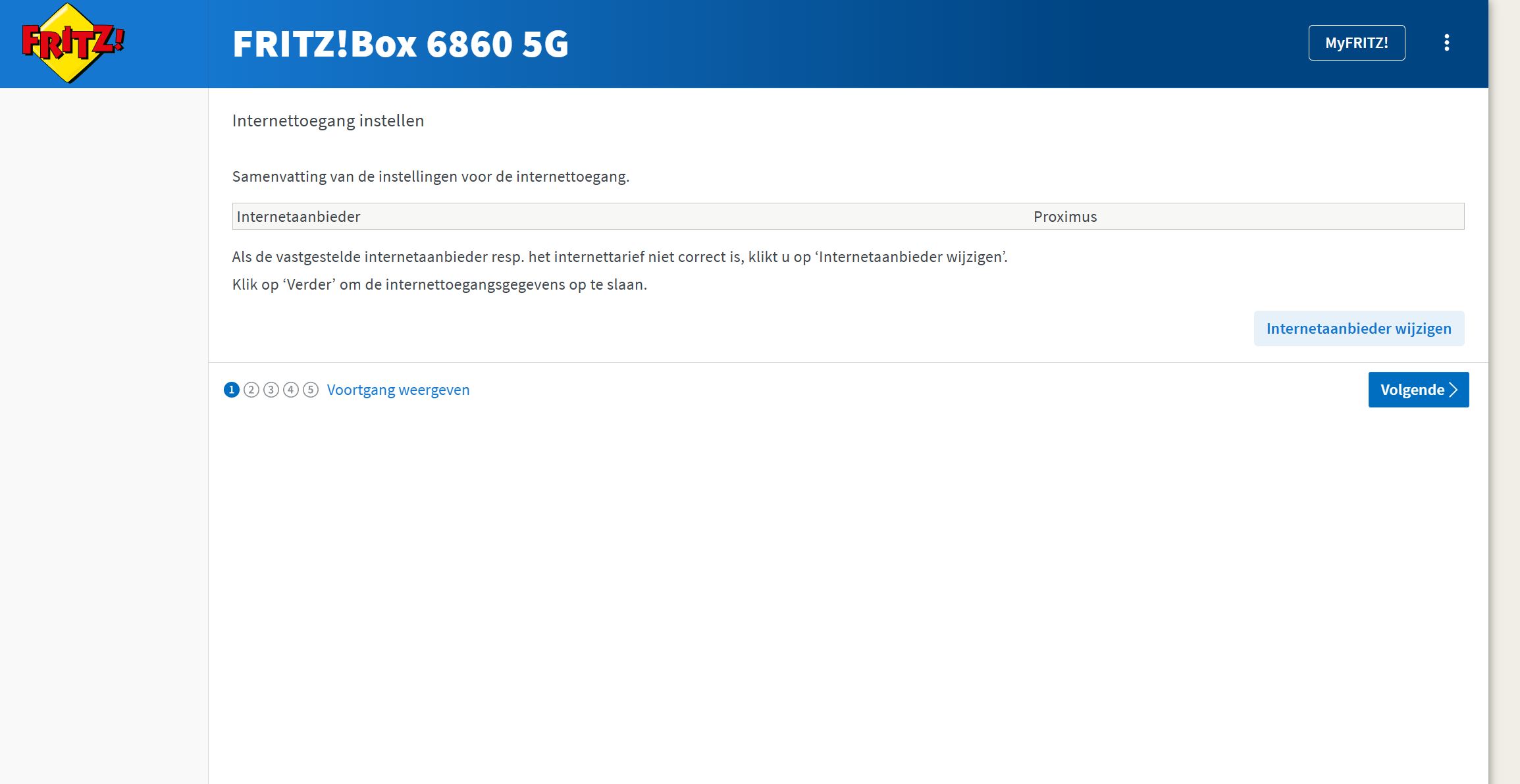 Fritzbox 6860 5G registratie Proximus